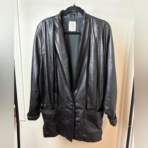 Vintage Grès Paris Cuir black leather oversize cardigan-coat